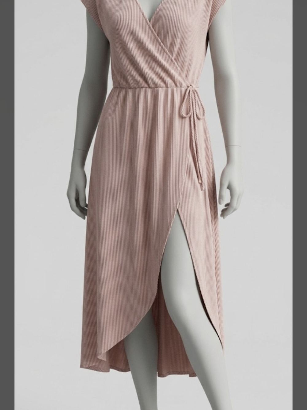 Caution To The Wind Ribbed Wrap High-Low Dress in Dusty Rose